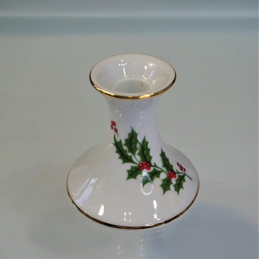 Christmas Holly Berry Candle Holder Gold Trim Vintage MCM Japan - Picture 6 of 6